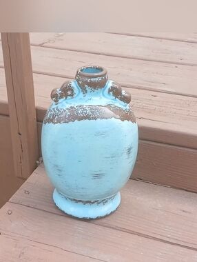 Distressed Turquoise Ceramic Vase